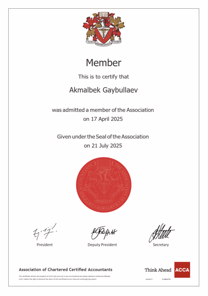 ACCA Membership Certificate